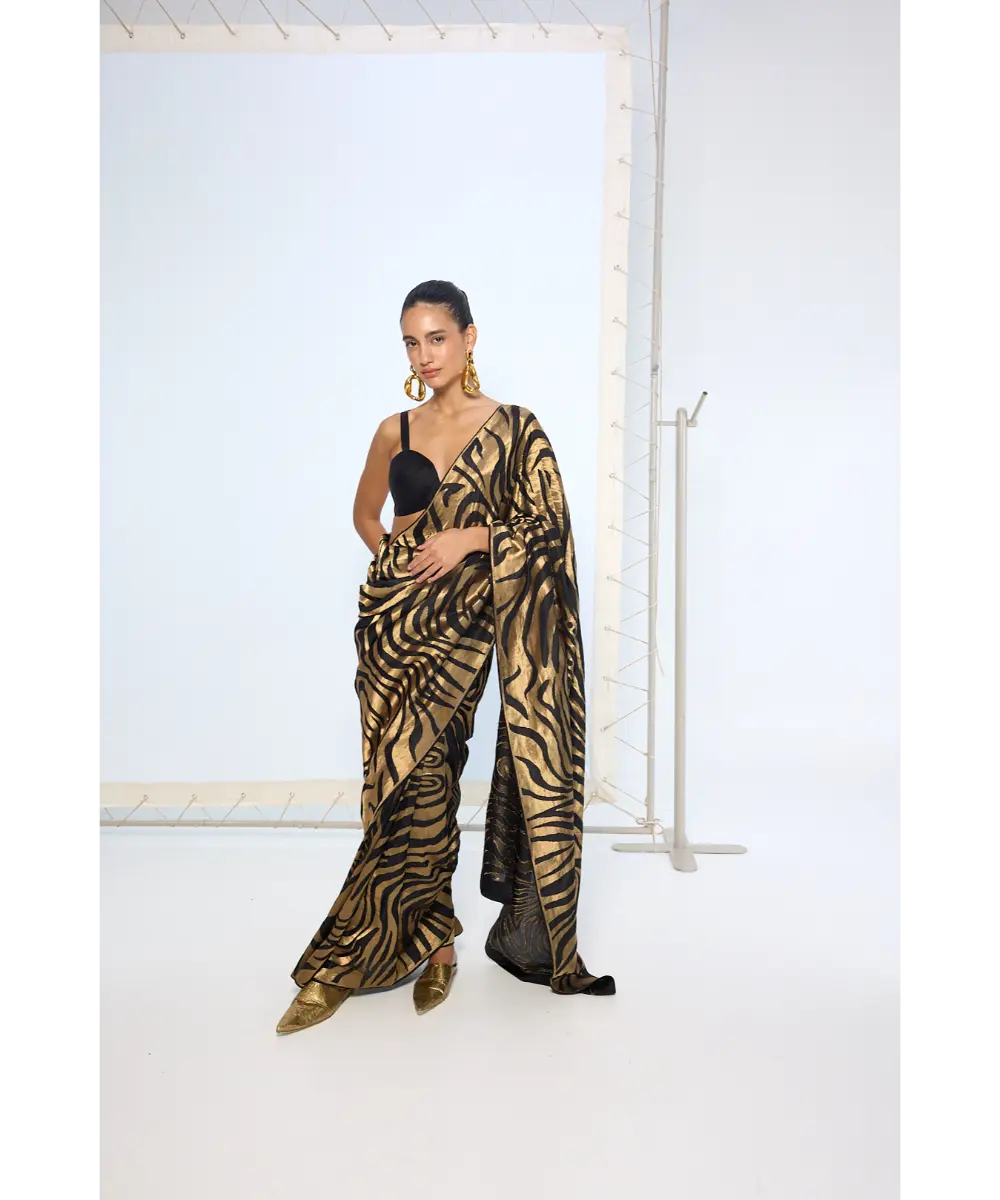 EKAYA BANARAS - Handwoven Black & Gold Silk Saree